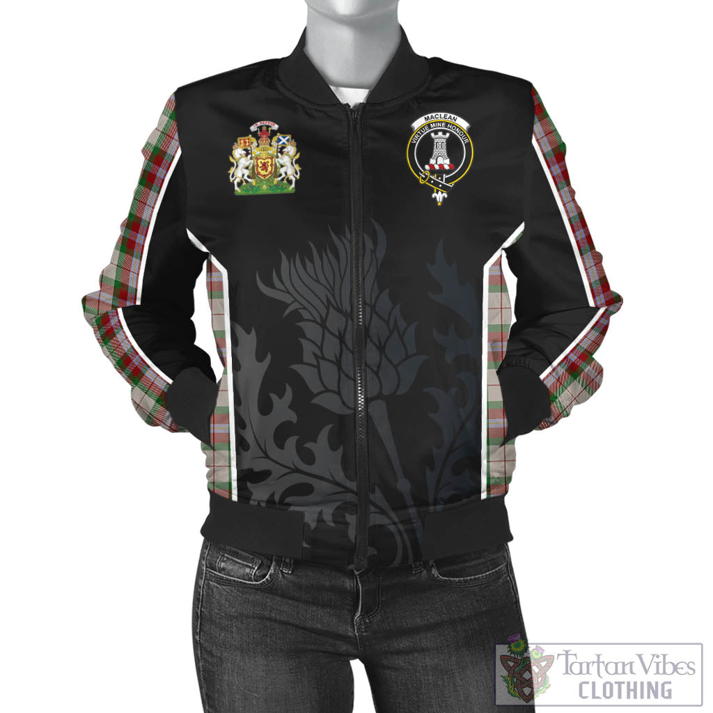 Tartan Vibes Clothing MacLean Dress Tartan Bomber Jacket with Family Crest and Scottish Thistle Vibes Sport Style