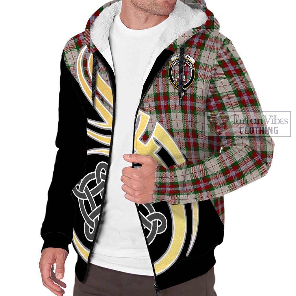 MacLean Dress Tartan Sherpa Hoodie with Family Crest and Celtic Symbol Style - Tartan Vibes Clothing