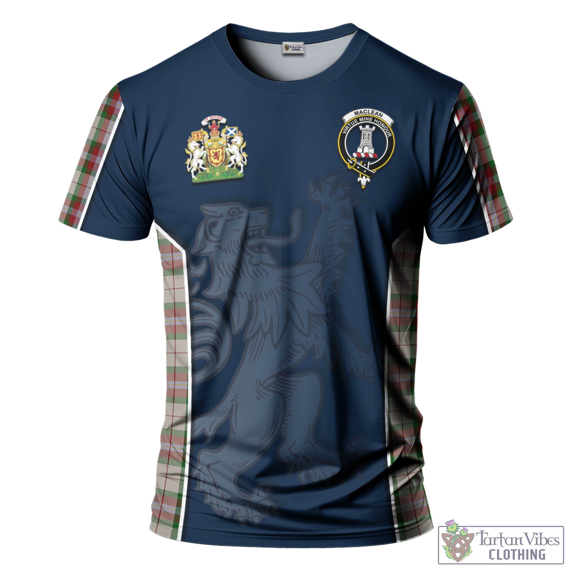 Tartan Vibes Clothing MacLean Dress Tartan T-Shirt with Family Crest and Lion Rampant Vibes Sport Style