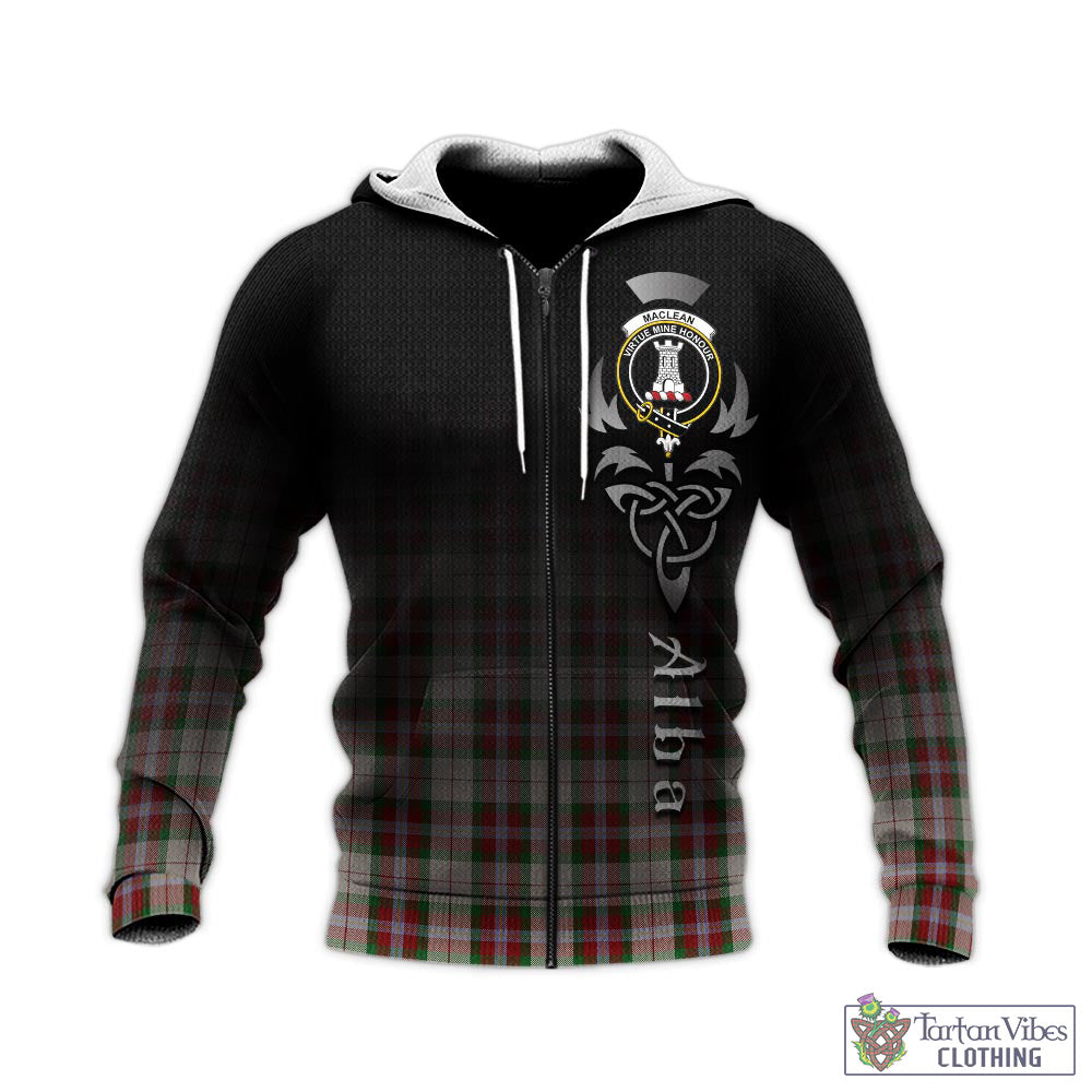 Tartan Vibes Clothing MacLean Dress Tartan Knitted Hoodie Featuring Alba Gu Brath Family Crest Celtic Inspired