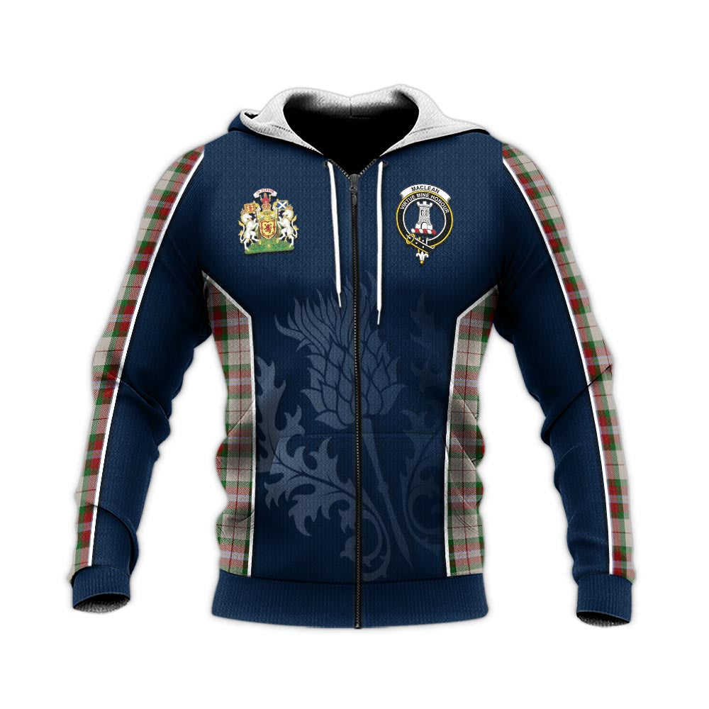 Tartan Vibes Clothing MacLean Dress Tartan Knitted Hoodie with Family Crest and Scottish Thistle Vibes Sport Style