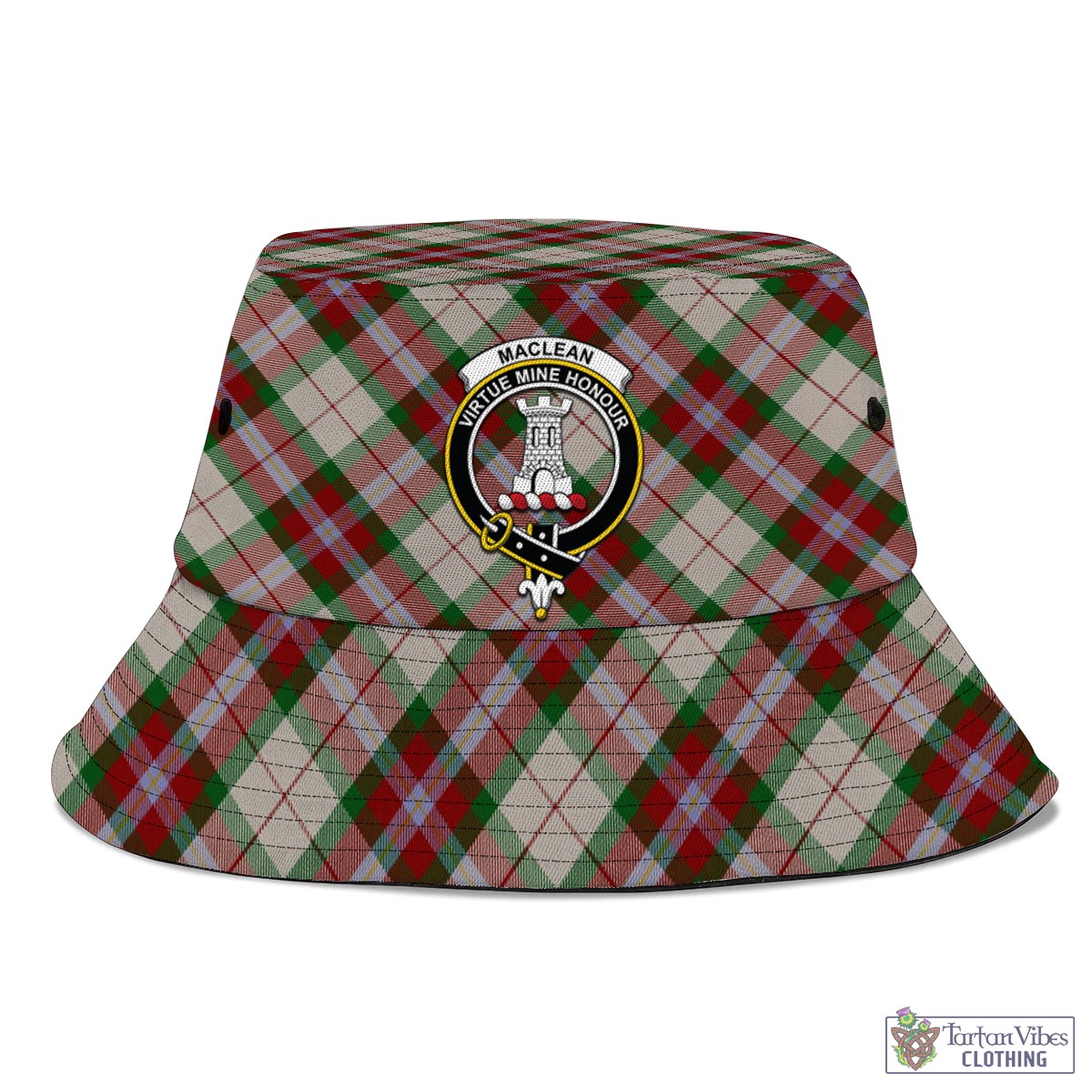 Tartan Vibes Clothing MacLean Dress Tartan Bucket Hat with Family Crest