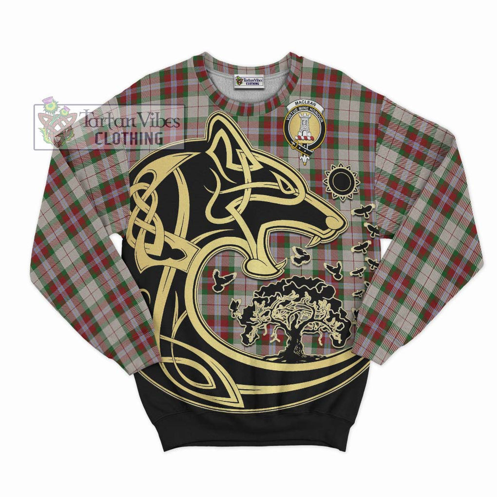 MacLean Dress Tartan Sweatshirt with Family Crest Celtic Wolf Style - Tartan Vibes Clothing