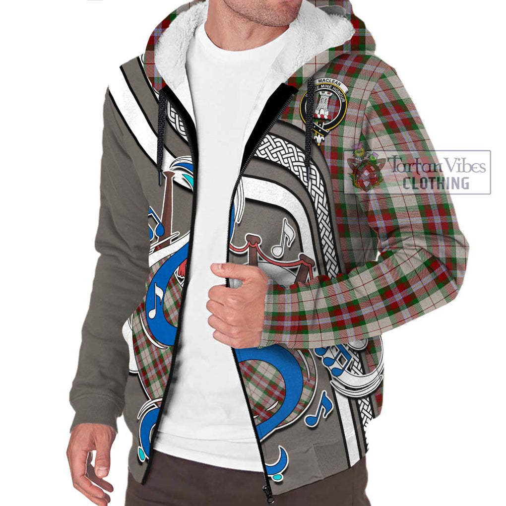 MacLean Dress Tartan Sherpa Hoodie with Epic Bagpipe Style Unisex - Tartanvibesclothing Shop