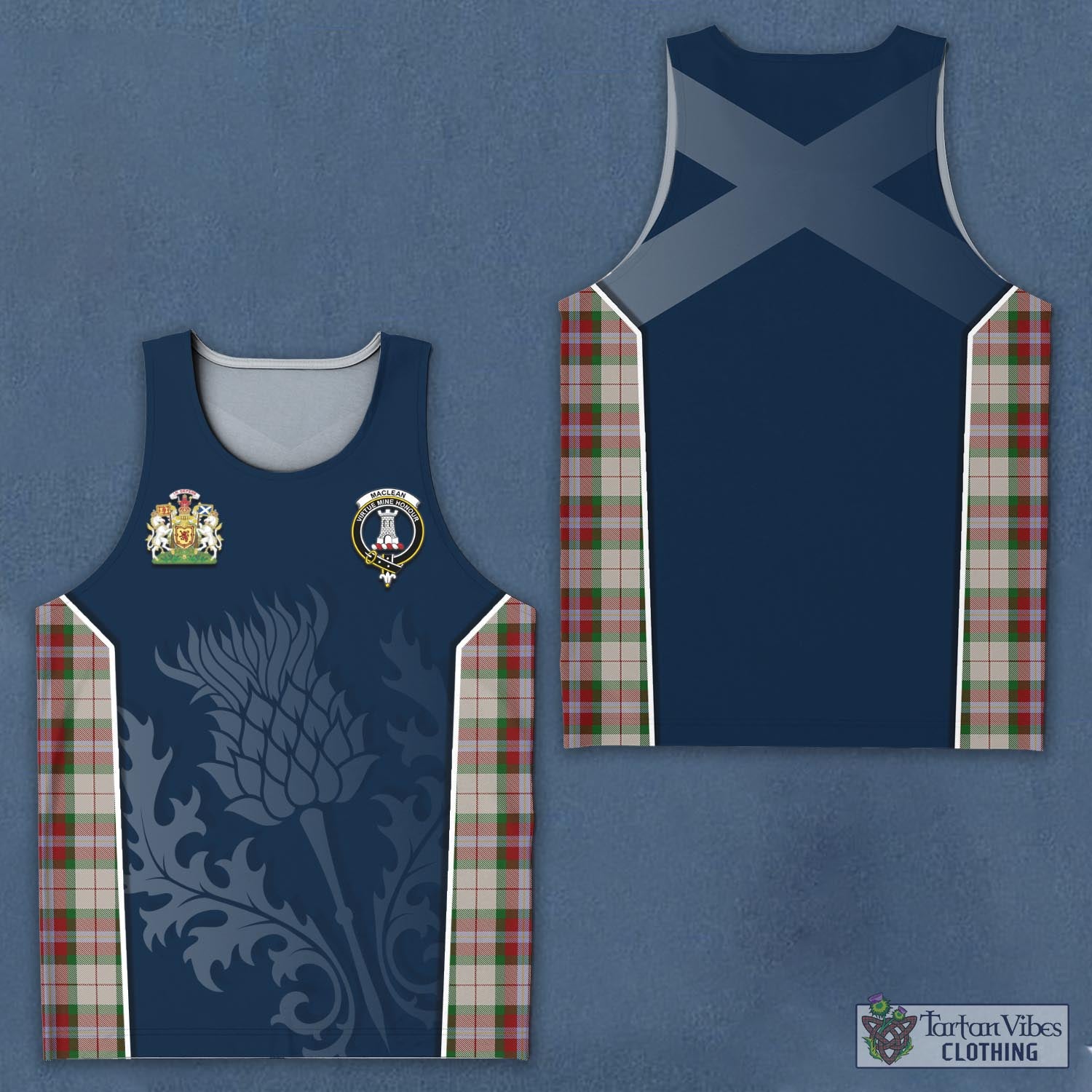 Tartan Vibes Clothing MacLean Dress Tartan Men's Tanks Top with Family Crest and Scottish Thistle Vibes Sport Style