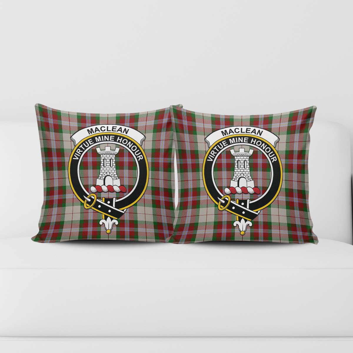 MacLean Dress Tartan Pillow Cover with Family Crest - Tartanvibesclothing