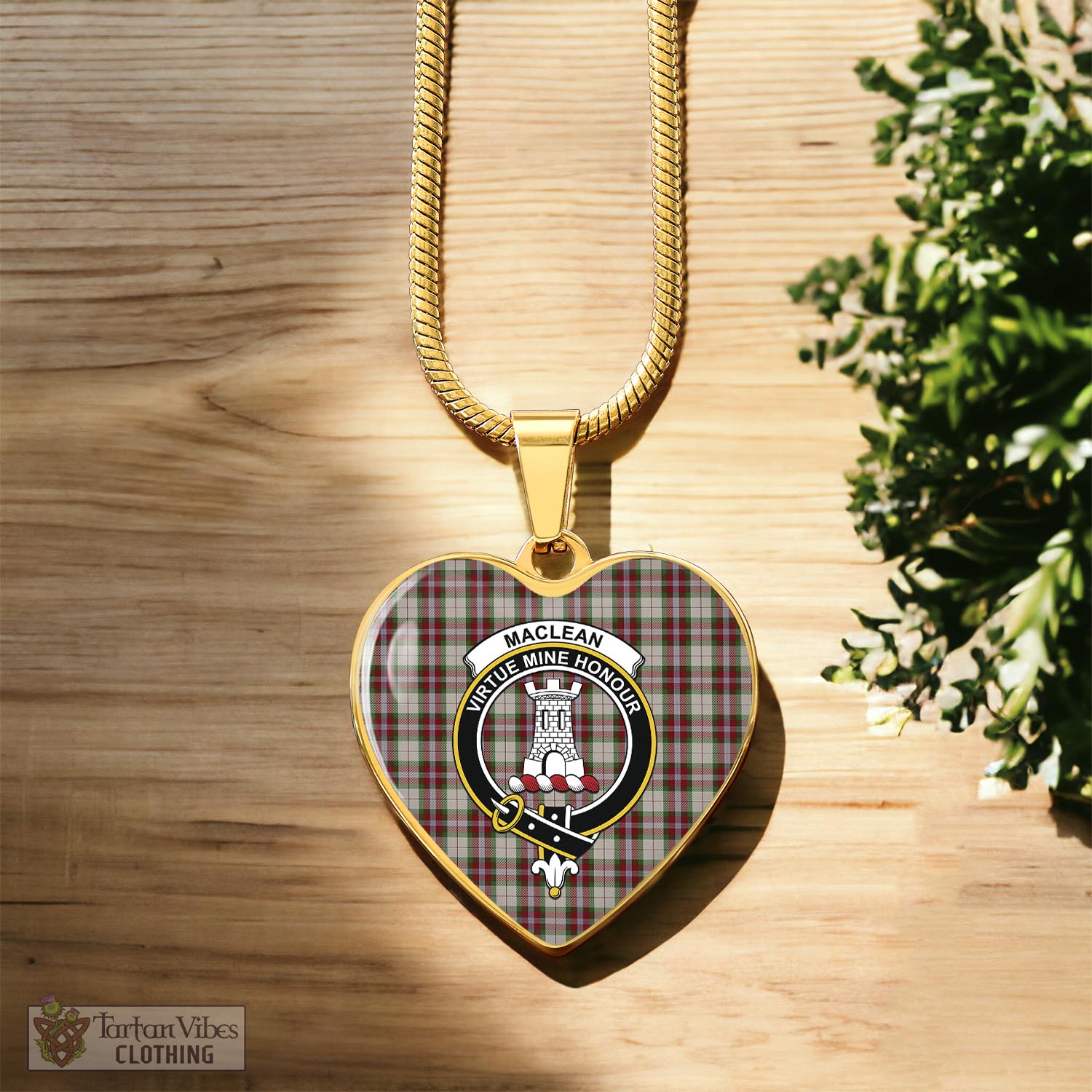 Tartan Vibes Clothing MacLean Dress Tartan Heart Necklace with Family Crest