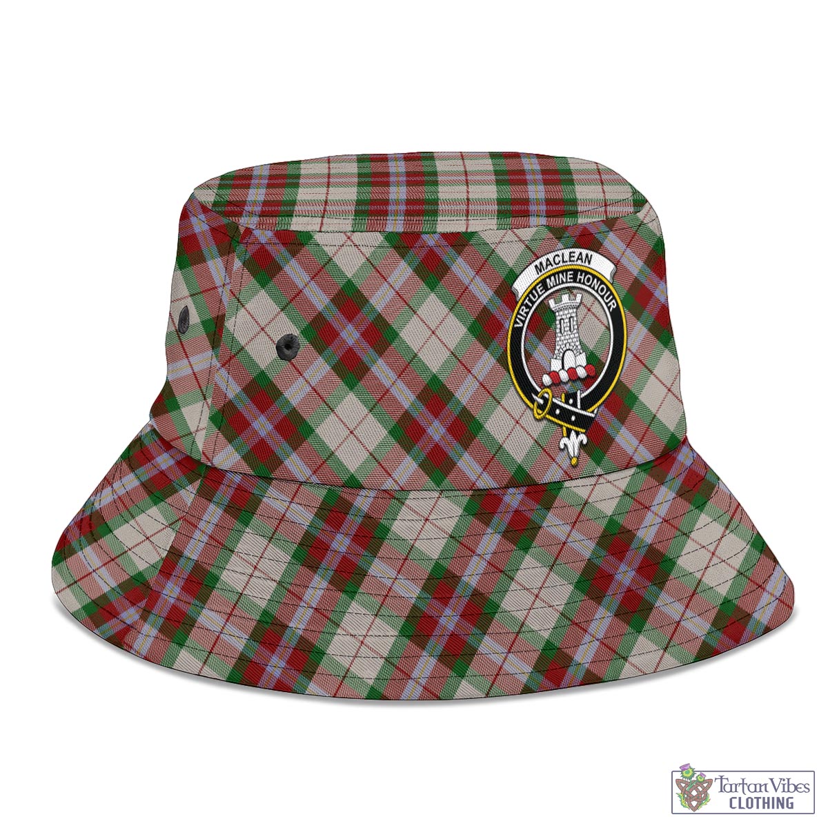 Tartan Vibes Clothing MacLean Dress Tartan Bucket Hat with Family Crest