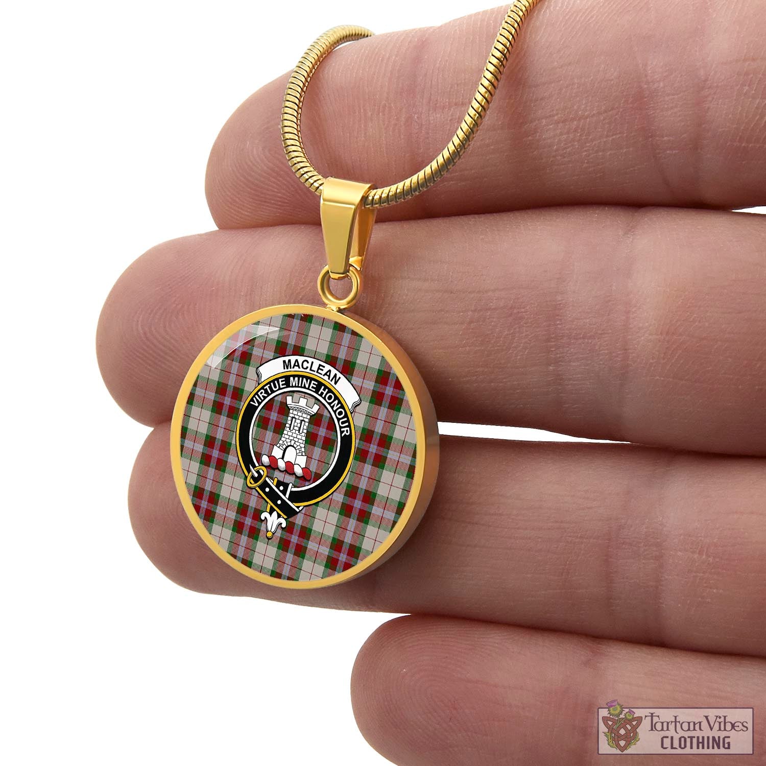 Tartan Vibes Clothing MacLean Dress Tartan Circle Necklace with Family Crest