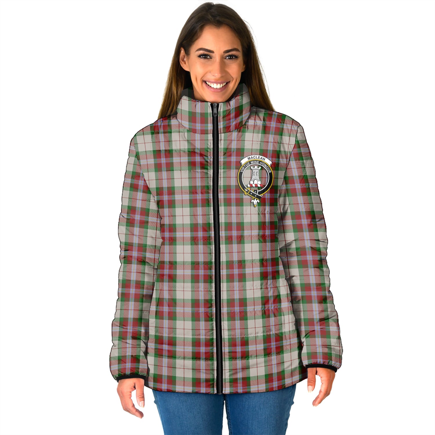 MacLean Dress Tartan Padded Jacket with Family Crest - Tartan Vibes Clothing