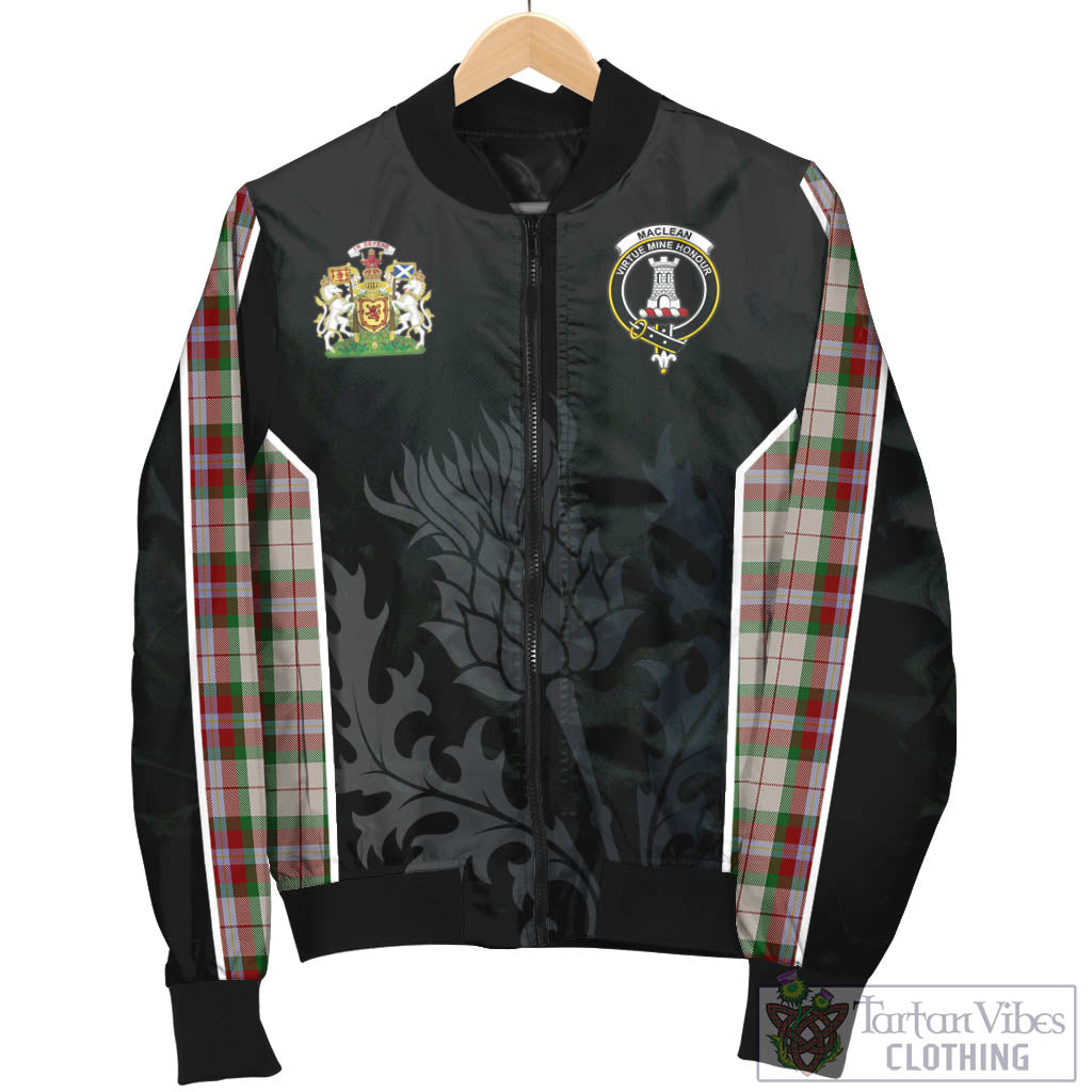 Tartan Vibes Clothing MacLean Dress Tartan Bomber Jacket with Family Crest and Scottish Thistle Vibes Sport Style