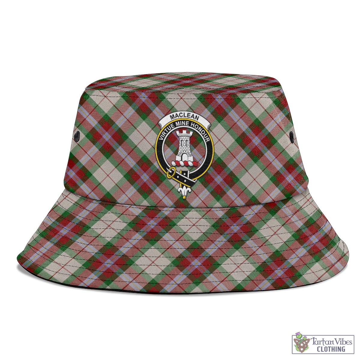 Tartan Vibes Clothing MacLean Dress Tartan Bucket Hat with Family Crest