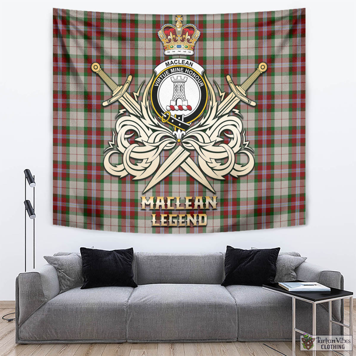 Tartan Vibes Clothing MacLean Dress Tartan Tapestry with Clan Crest and the Golden Sword of Courageous Legacy