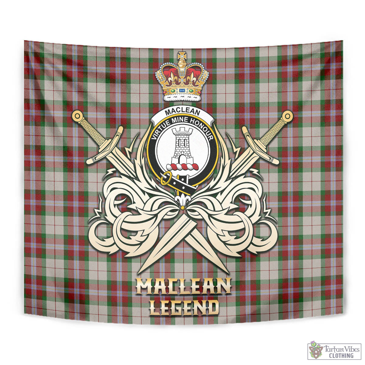 Tartan Vibes Clothing MacLean Dress Tartan Tapestry with Clan Crest and the Golden Sword of Courageous Legacy