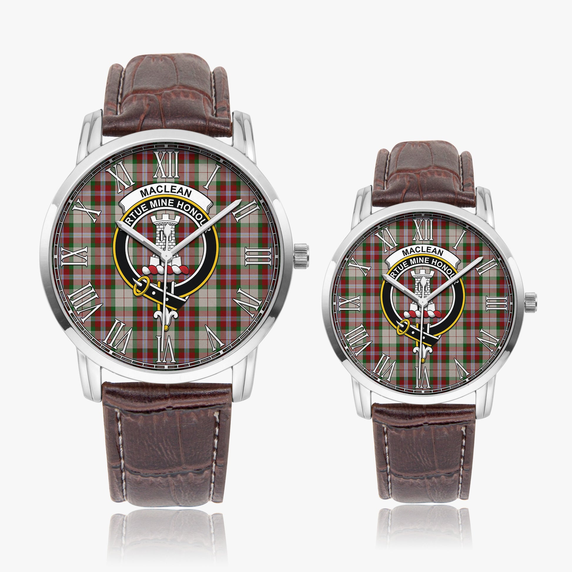 MacLean Dress Tartan Family Crest Leather Strap Quartz Watch - Tartanvibesclothing