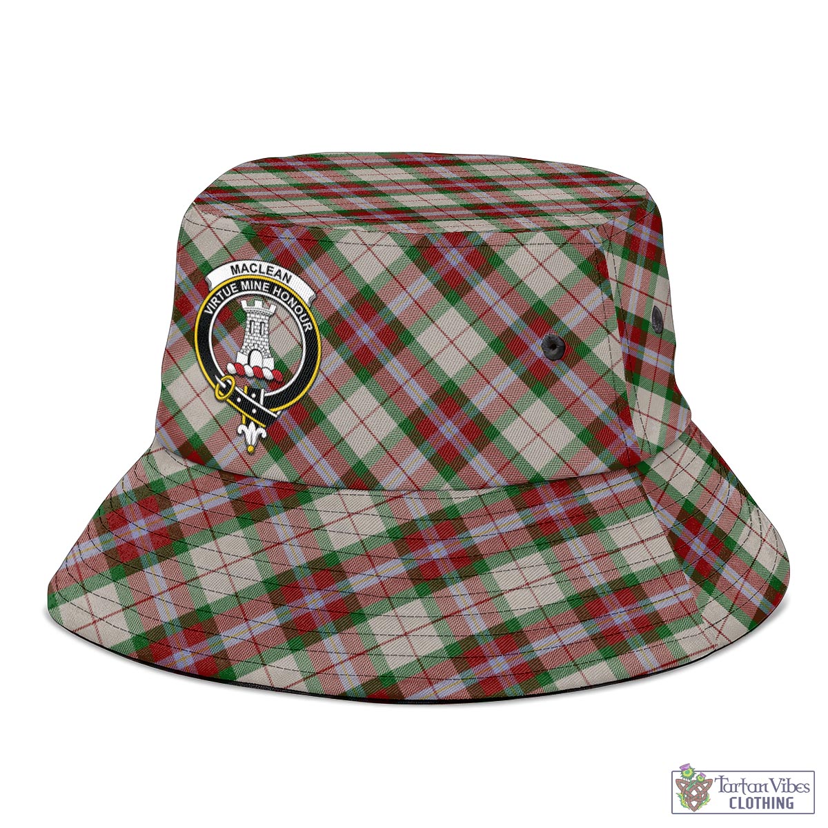 Tartan Vibes Clothing MacLean Dress Tartan Bucket Hat with Family Crest