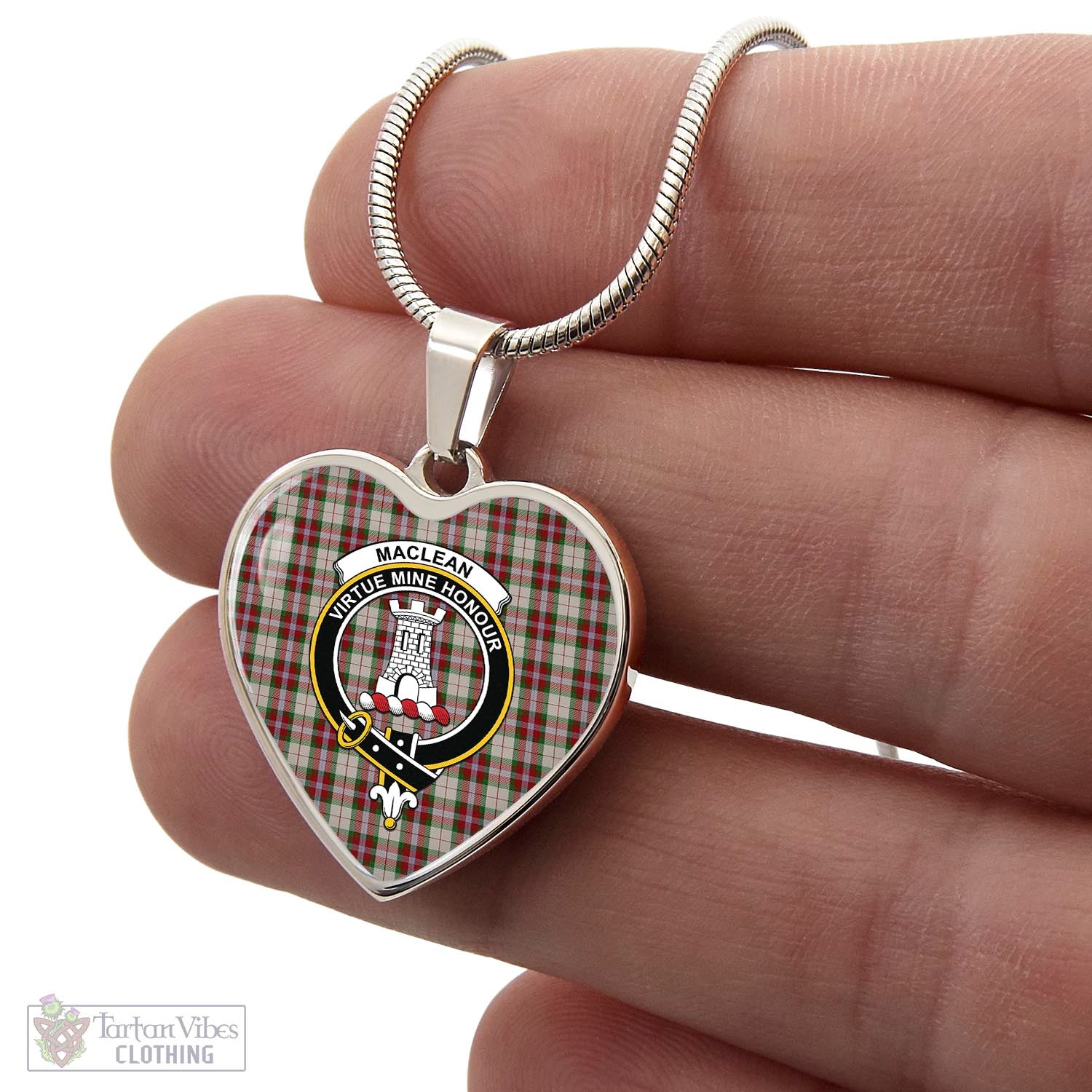 Tartan Vibes Clothing MacLean Dress Tartan Heart Necklace with Family Crest