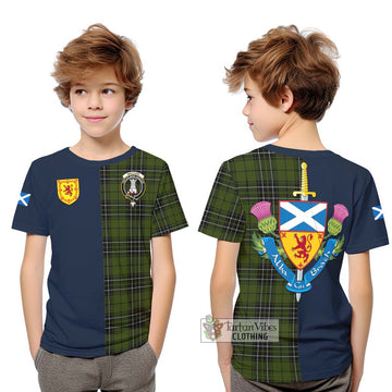 MacLean Hunting Tartan Kid T-Shirt Alba with Scottish Lion Royal Arm Half Style