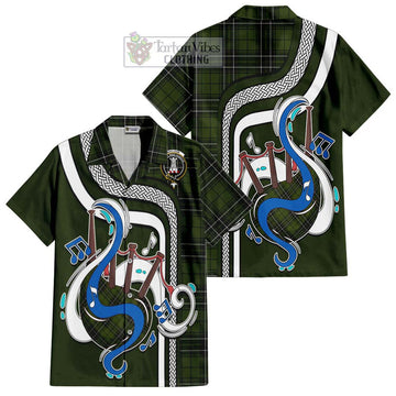 MacLean Hunting Tartan Short Sleeve Button Shirt with Epic Bagpipe Style