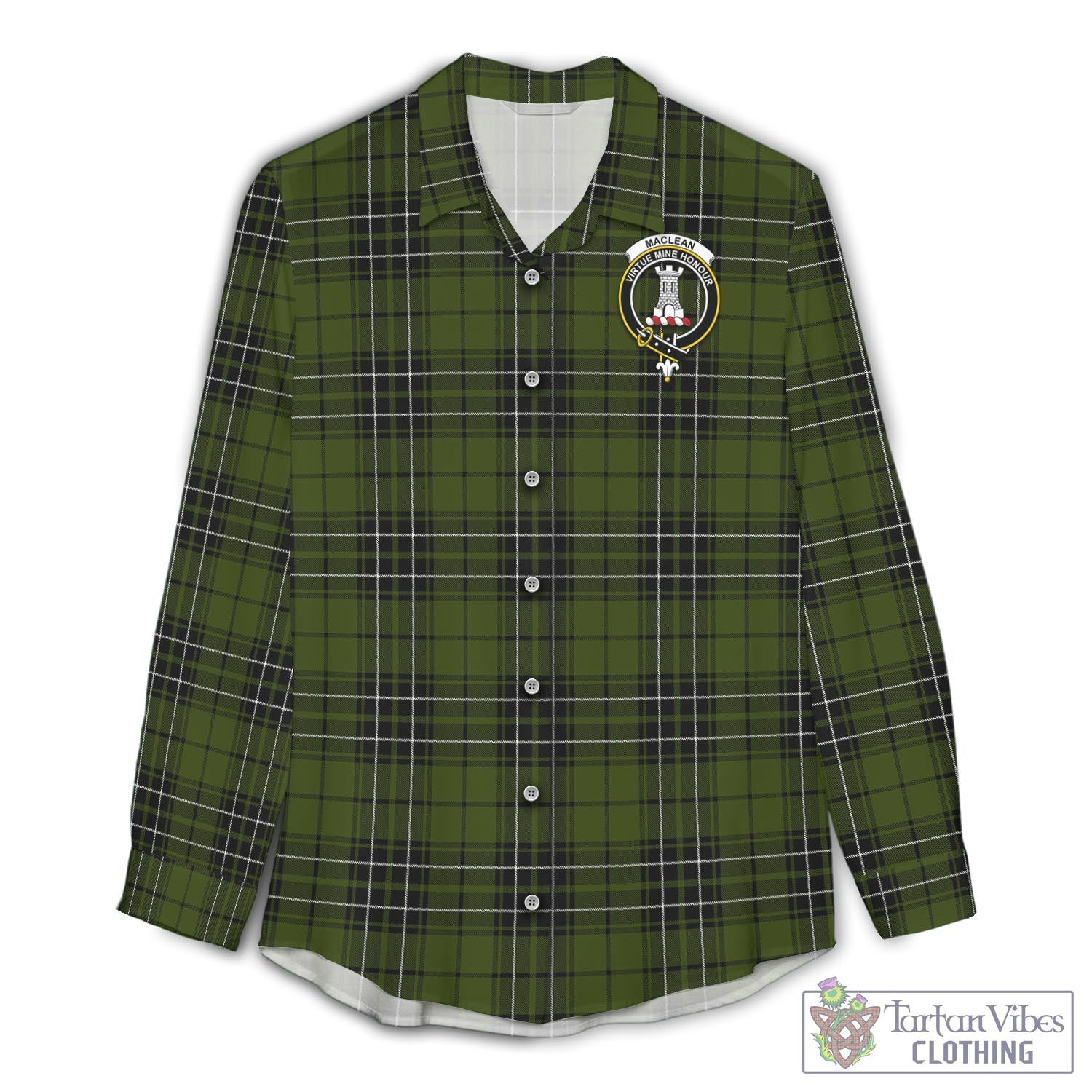 Tartan Vibes Clothing MacLean Hunting Tartan Womens Casual Shirt with Family Crest