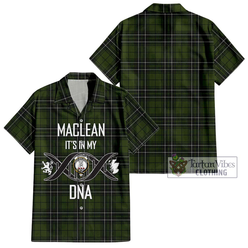 MacLean Hunting Tartan Short Sleeve Button Shirt with Family Crest DNA In Me Style Kid - Tartanvibesclothing Shop