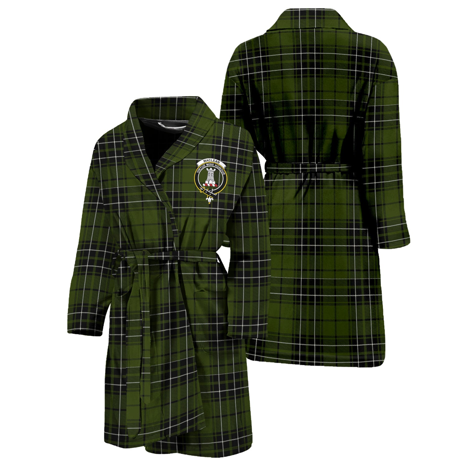 MacLean Hunting Tartan Bathrobe with Family Crest Unisex S - Tartan Vibes Clothing