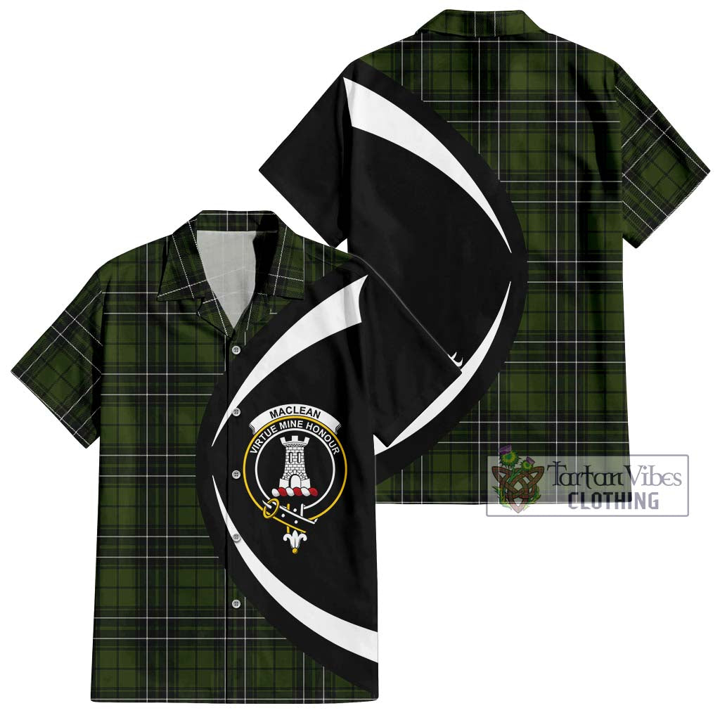 MacLean Hunting Tartan Short Sleeve Button Up with Family Crest Circle Style Kid - Tartan Vibes Clothing