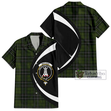 MacLean Hunting Tartan Short Sleeve Button Up with Family Crest Circle Style