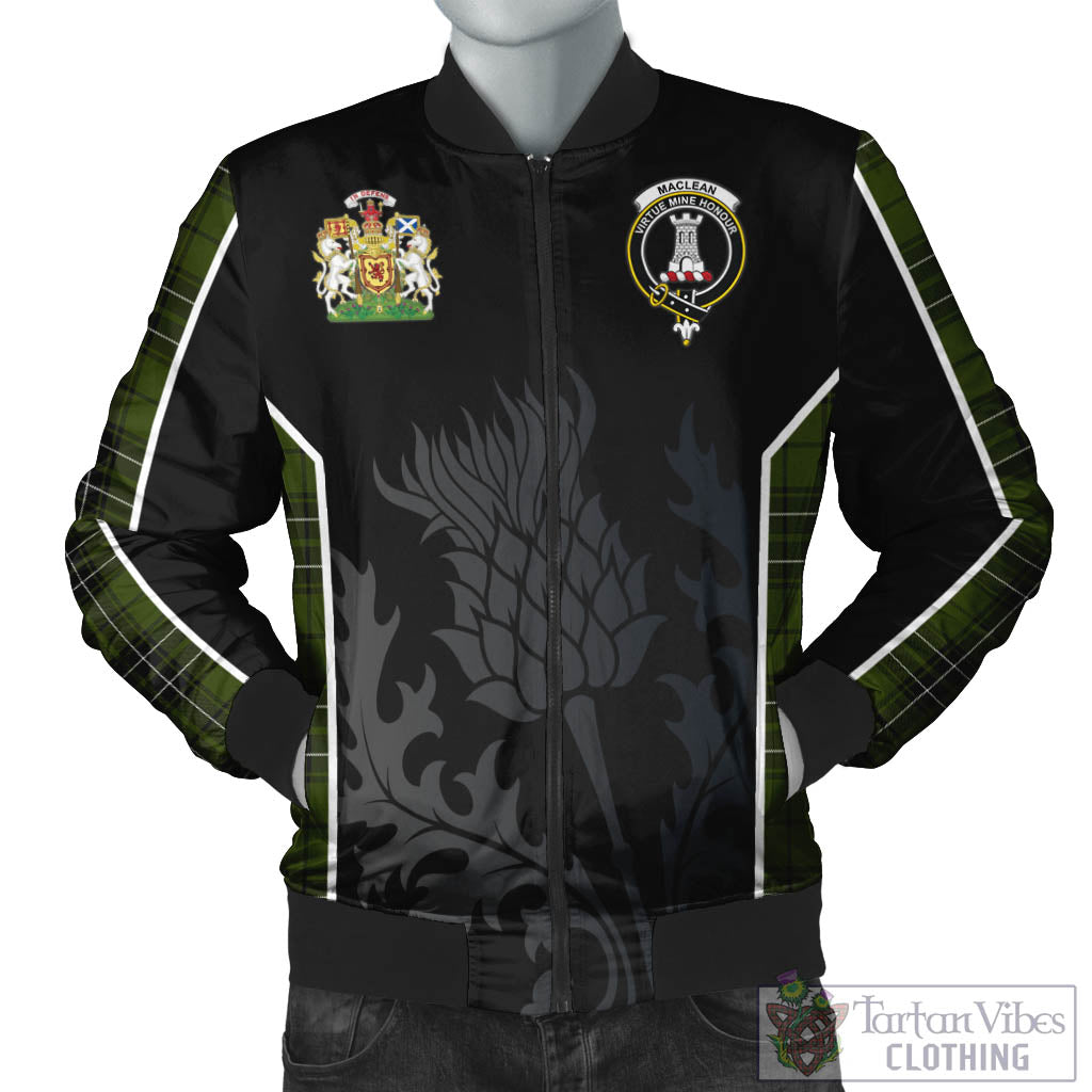 Tartan Vibes Clothing MacLean Hunting Tartan Bomber Jacket with Family Crest and Scottish Thistle Vibes Sport Style