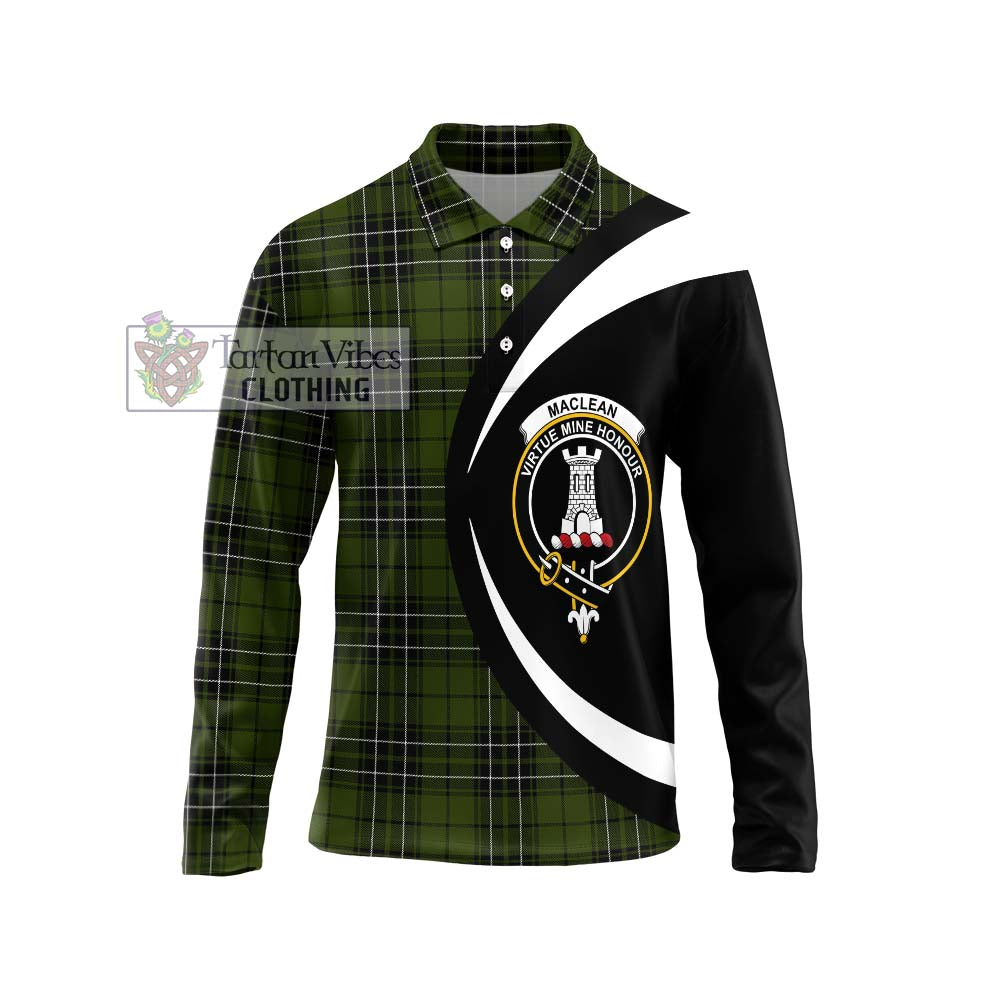 MacLean Hunting Tartan Long Sleeve Polo Shirt with Family Crest Circle Style Unisex - Tartan Vibes Clothing