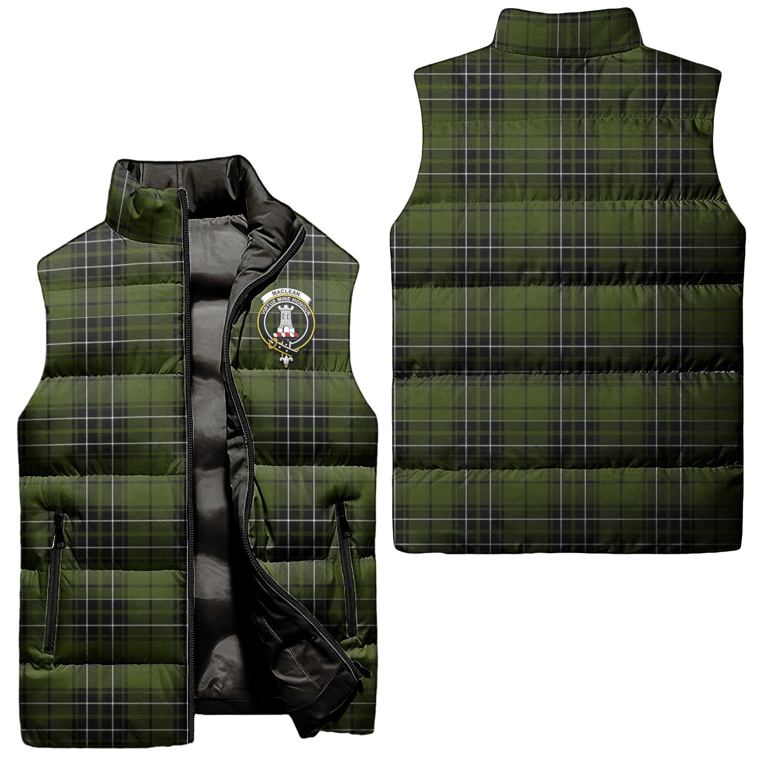 MacLean Hunting Tartan Sleeveless Puffer Jacket with Family Crest Unisex - Tartanvibesclothing