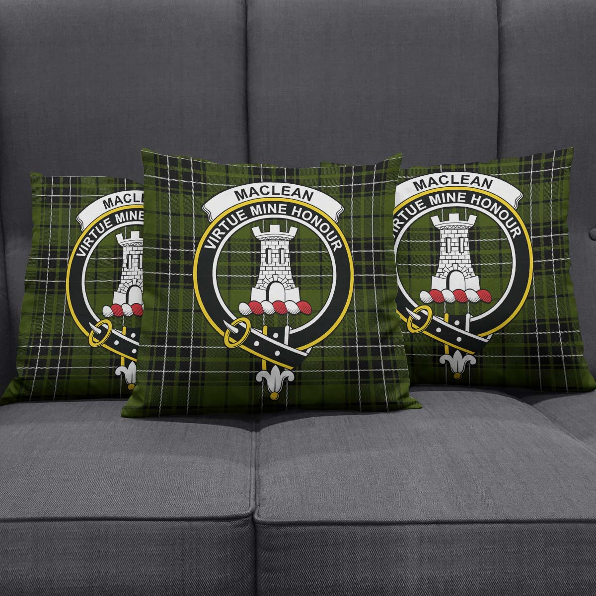 MacLean Hunting Tartan Pillow Cover with Family Crest Square Pillow Cover - Tartanvibesclothing