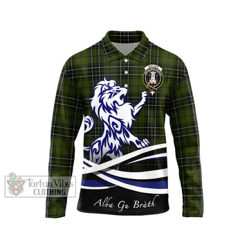 MacLean Hunting Tartan Long Sleeve Polo Shirt with Alba Gu Brath Regal Lion Emblem