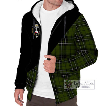 MacLean Hunting Tartan Sherpa Hoodie with Family Crest and Military Logo Style