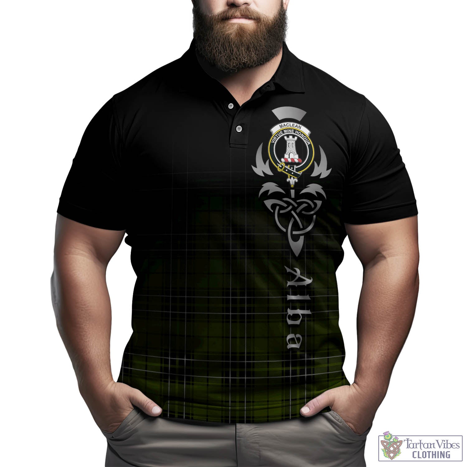 Tartan Vibes Clothing MacLean Hunting Tartan Polo Shirt Featuring Alba Gu Brath Family Crest Celtic Inspired