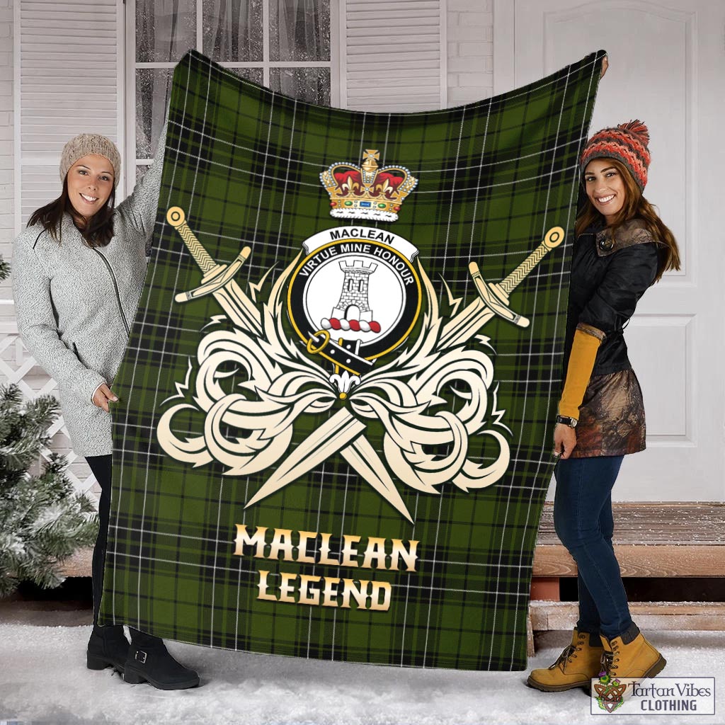 Tartan Vibes Clothing MacLean Hunting Tartan Blanket with Clan Crest and the Golden Sword of Courageous Legacy