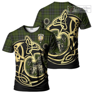 MacLean Hunting Tartan T-Shirt with Family Crest Celtic Wolf Style