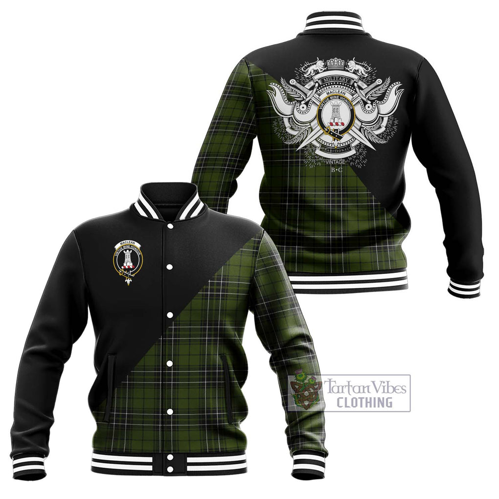 MacLean Hunting Tartan Baseball Jacket with Family Crest and Military Logo Style Unisex - Tartanvibesclothing Shop