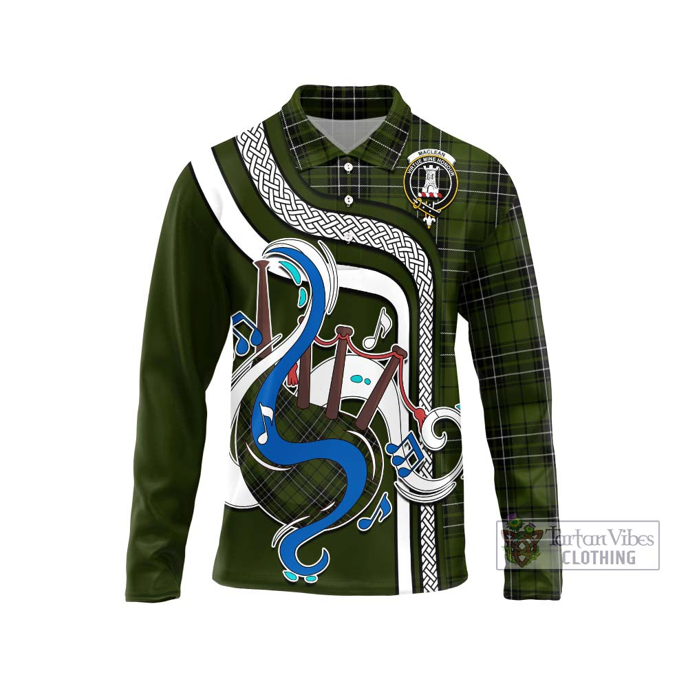 Tartan Vibes Clothing MacLean Hunting Tartan Long Sleeve Polo Shirt with Epic Bagpipe Style