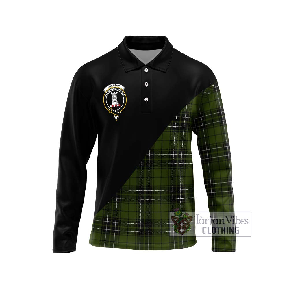 MacLean Hunting Tartan Long Sleeve Polo Shirt with Family Crest and Military Logo Style Unisex - Tartanvibesclothing Shop