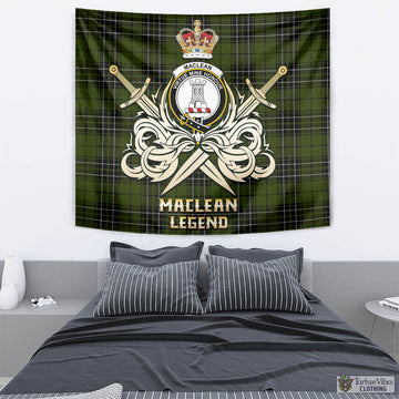 MacLean Hunting Tartan Tapestry with Clan Crest and the Golden Sword of Courageous Legacy