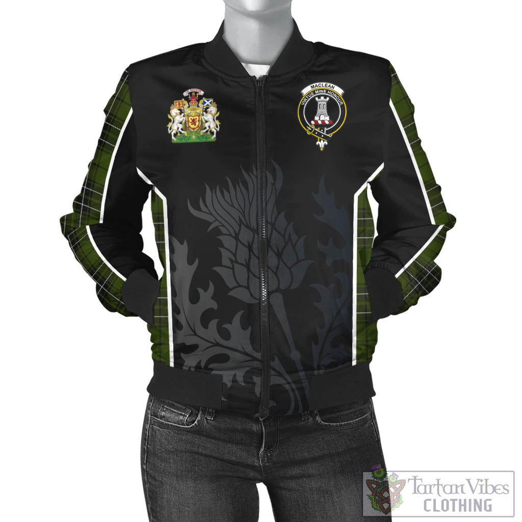 Tartan Vibes Clothing MacLean Hunting Tartan Bomber Jacket with Family Crest and Scottish Thistle Vibes Sport Style