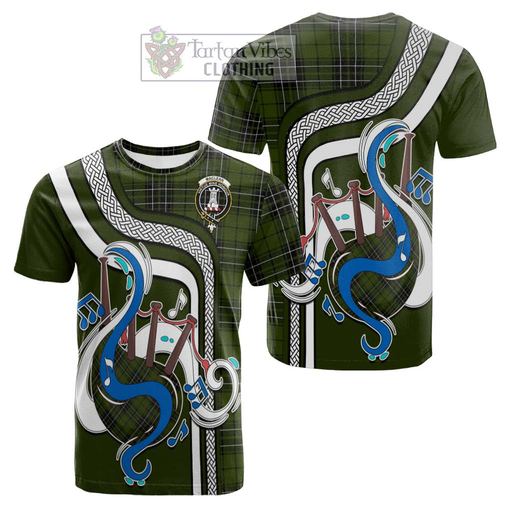 Tartan Vibes Clothing MacLean Hunting Tartan Cotton T-shirt with Epic Bagpipe Style