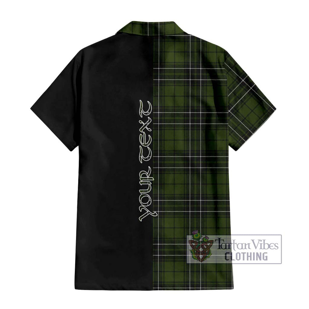 MacLean Hunting Tartan Short Sleeve Button Shirt with Family Crest and Half Of Me Style - Tartanvibesclothing Shop