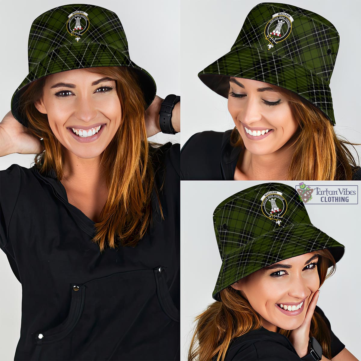 Tartan Vibes Clothing MacLean Hunting Tartan Bucket Hat with Family Crest