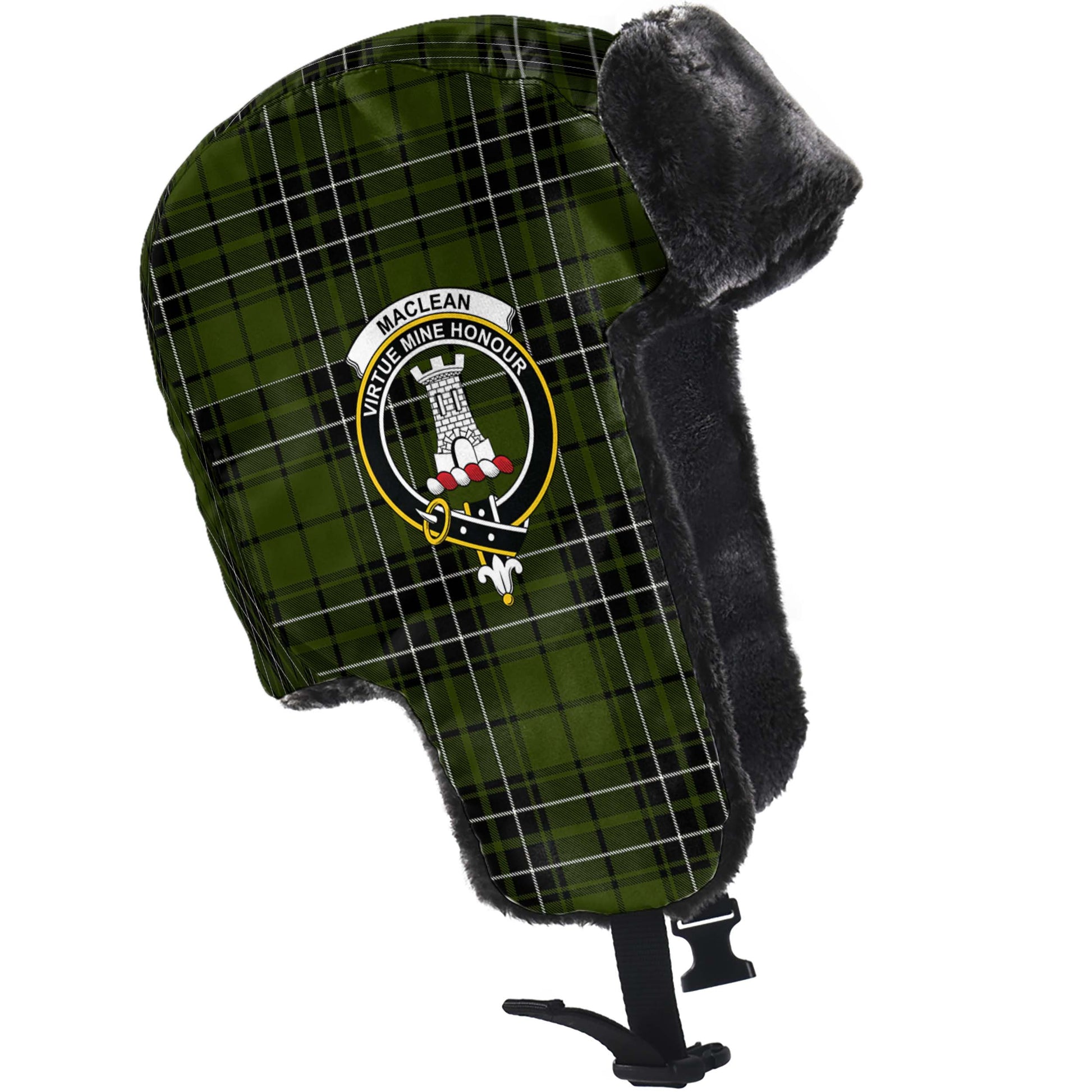 MacLean Hunting Tartan Winter Trapper Hat with Family Crest - Tartanvibesclothing