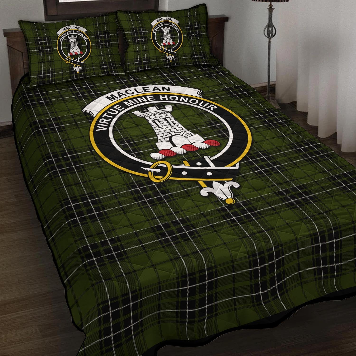 MacLean Hunting Tartan Quilt Bed Set with Family Crest - Tartan Vibes Clothing