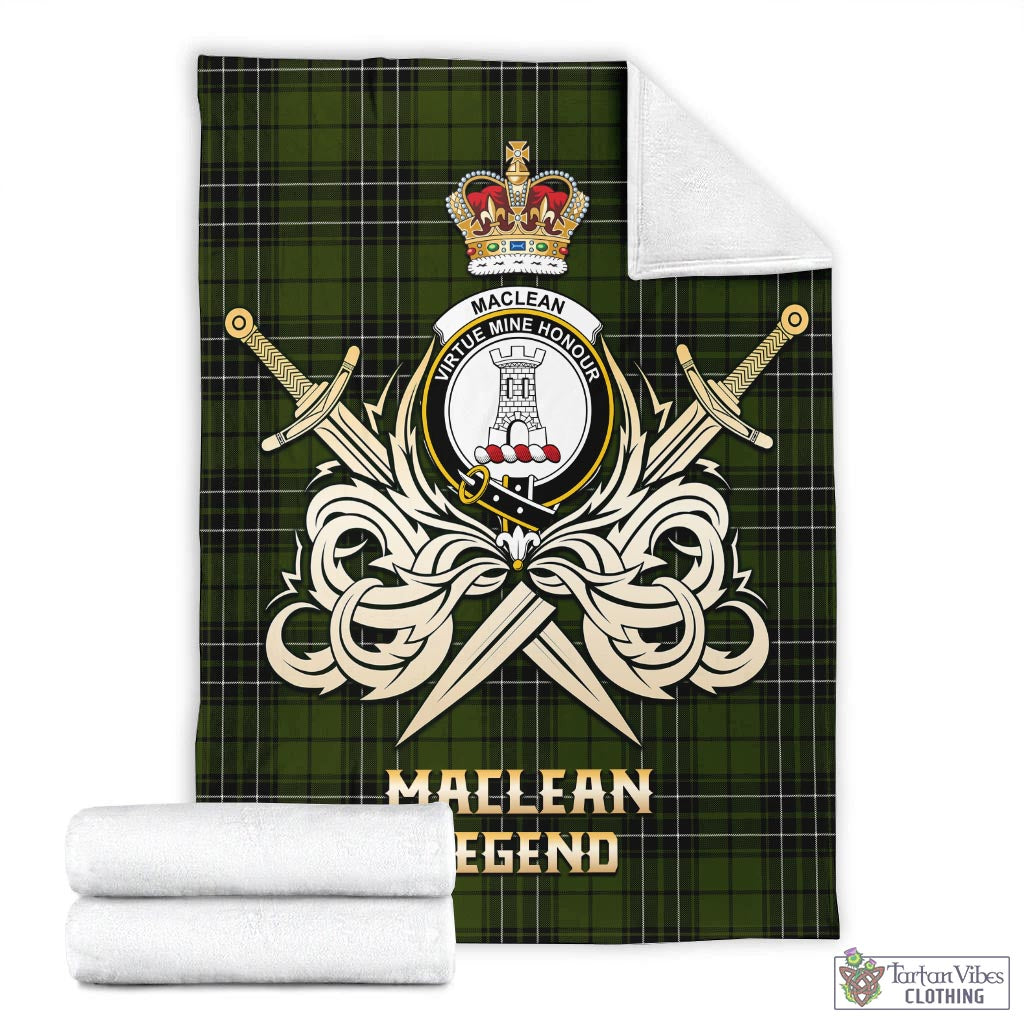 Tartan Vibes Clothing MacLean Hunting Tartan Blanket with Clan Crest and the Golden Sword of Courageous Legacy