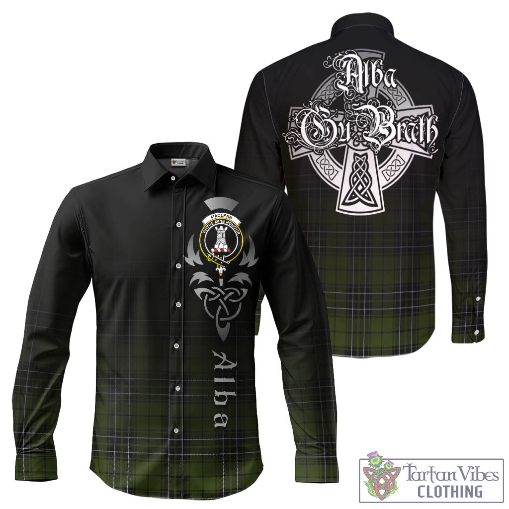 Tartan Vibes Clothing MacLean Hunting Tartan Long Sleeve Button Up Featuring Alba Gu Brath Family Crest Celtic Inspired