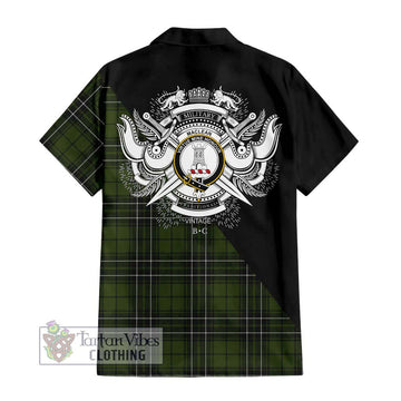 MacLean Hunting Tartan Short Sleeve Button Shirt with Family Crest and Military Logo Style